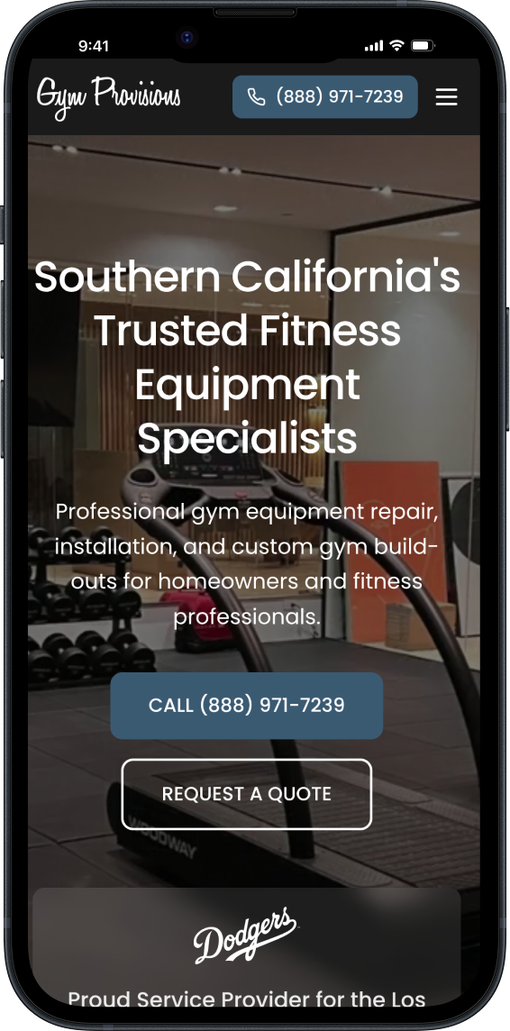 Gym Provisions mobile website on iPhone
