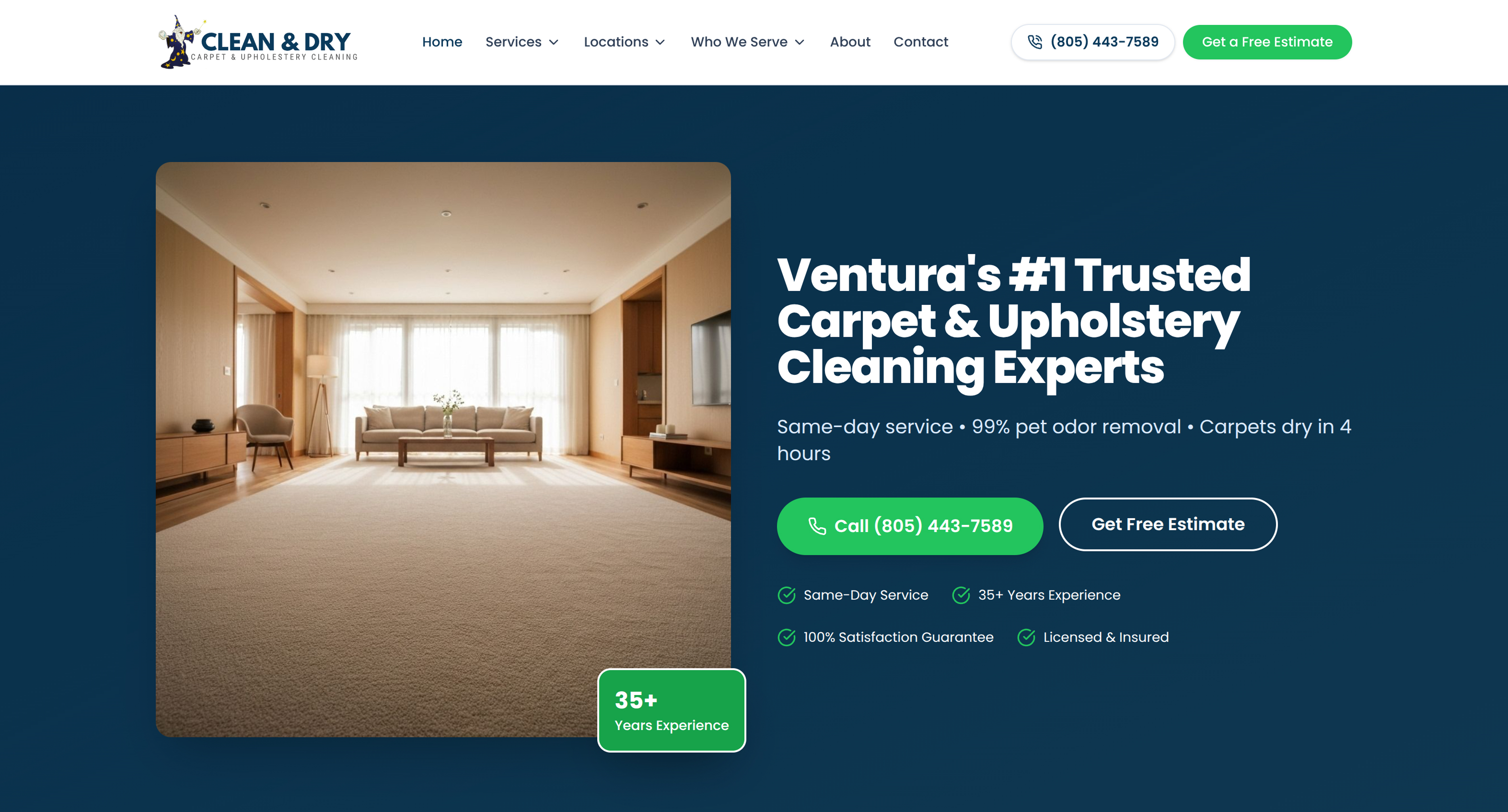 Clean & Dry Carpet Cleaning desktop website